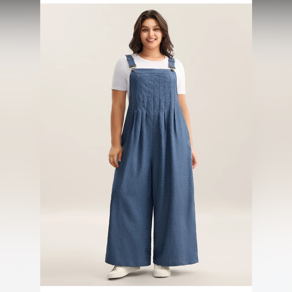 BloomChic  Textured Plicated Detail Overall Straps Jumpsuit